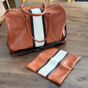 2 Piece Weekender Bag Set  Brown Faux Leather